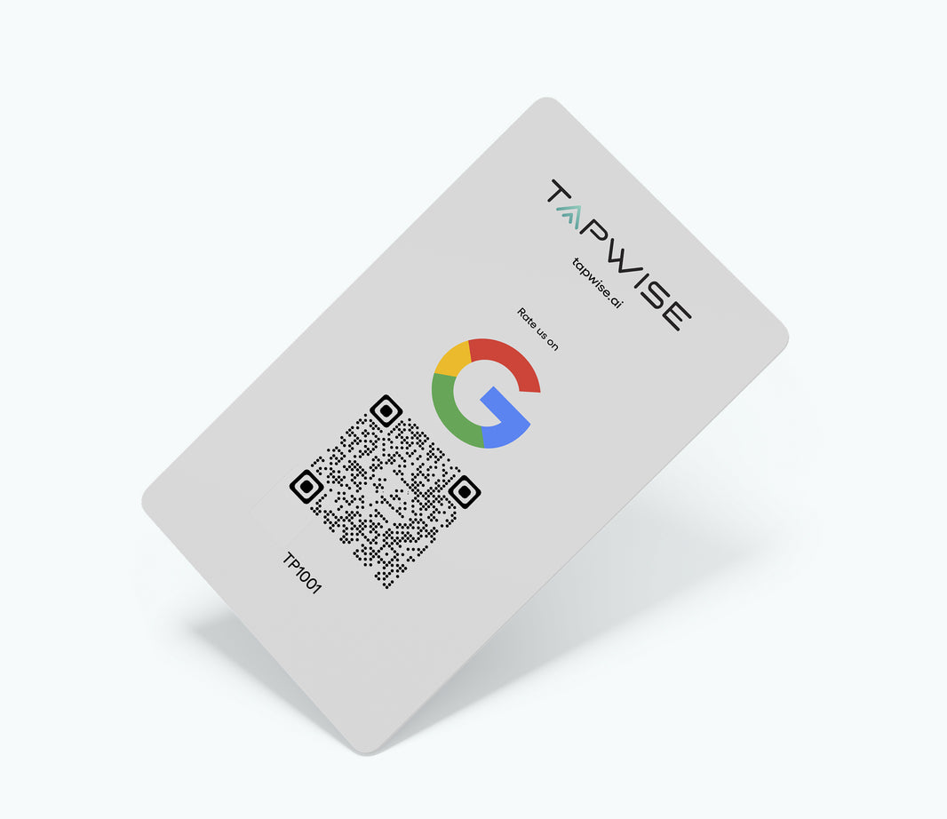 White card with QR code and logos on a white background
